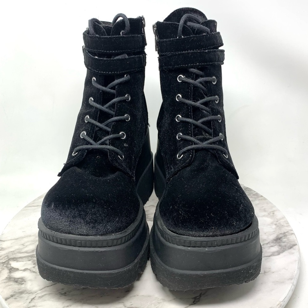 Demonia Velvet Technopagan Lace Up Black Mega Platform Chunky Boots 10 Goth Alt - Picture 4 of 16